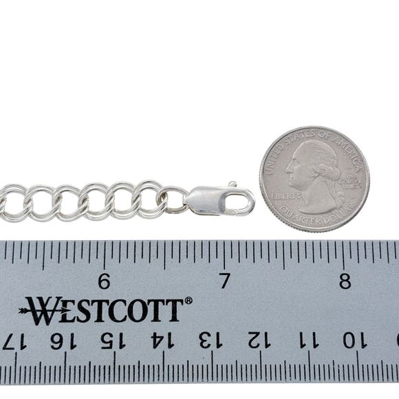 Vintage Sterling Silver 925 Two Link Charm Bracelet 7.25" - Picture 4 of 5